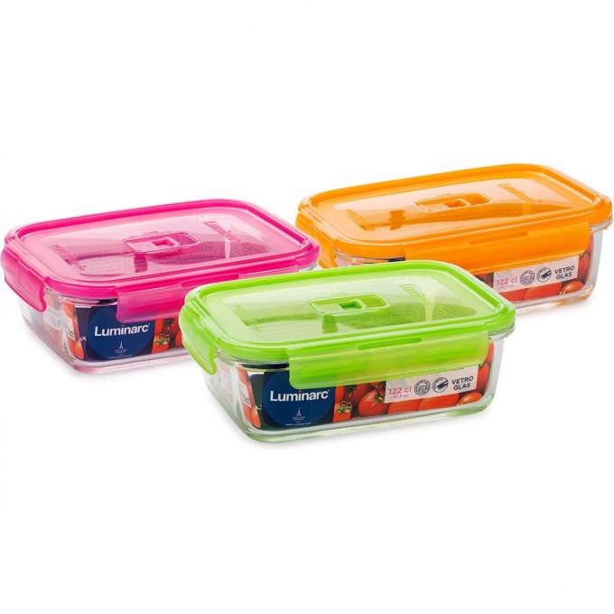 Контейнер стеклянный LUMINARC PUREBOX ACTIVE NEON MIX квадратный 1220 мл P4567