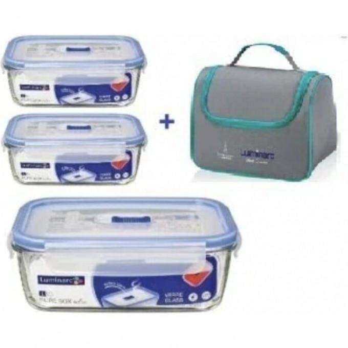 Набор контейнеров LUMINARC RECT PURE BOX 3 предмета (380 млх2, 820 мл) + термосумка (тюркуаз) Q9833