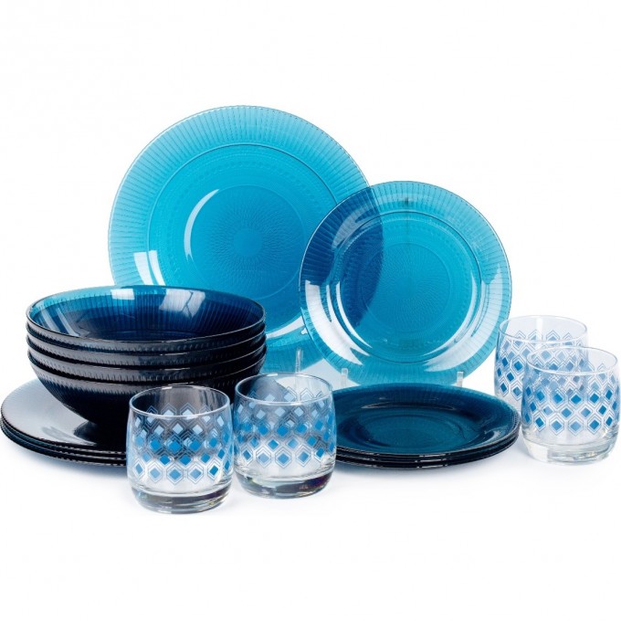 Набор столовый LUMINARC ЛУИЗ ЛОНДОН ТОПАЗ 16 предметов со стаканами РОМБ ТОПАЗ 310 мл S1238