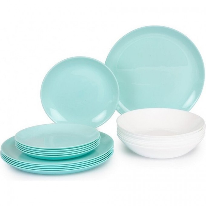 Столовый набор LUMINARC DIWALI ЛАЙТ ТЮРКУАЗ&УАЙТ 18 предметов P5912